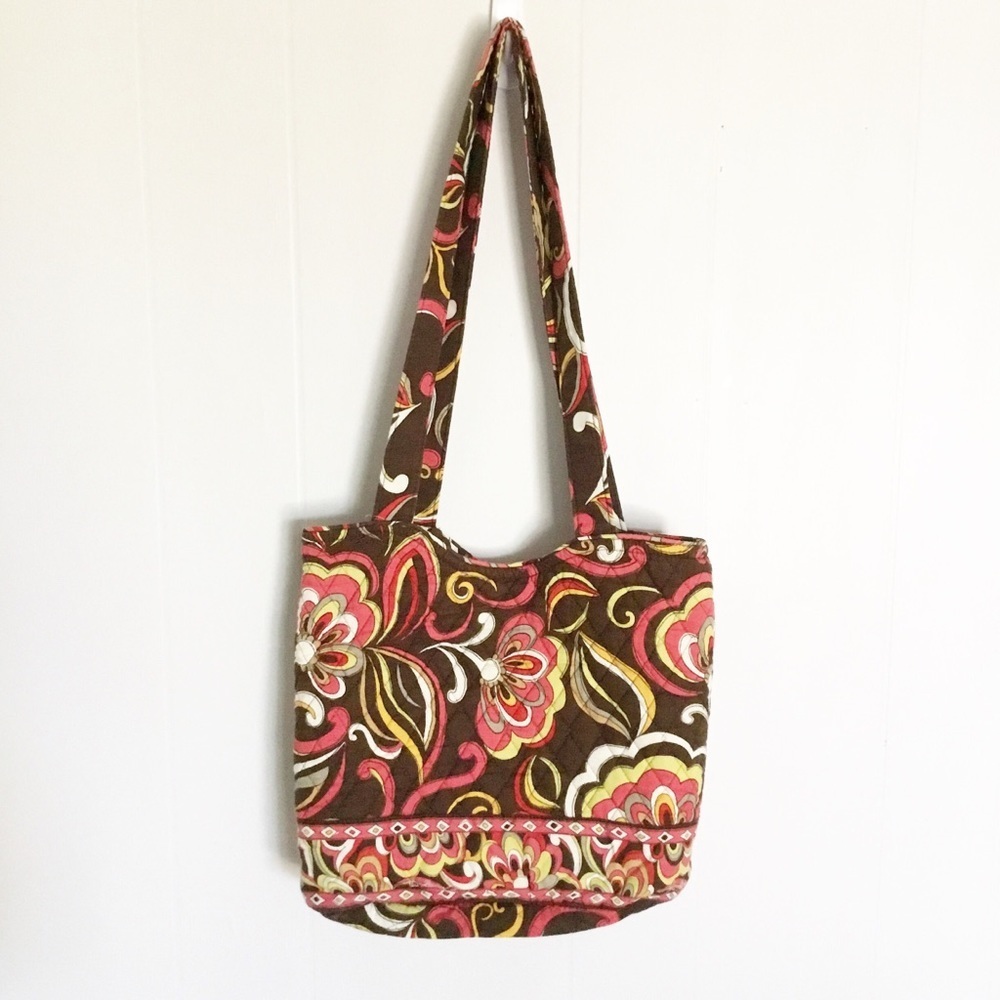 Vera Bradley Red & Brown Shoulder Bag Purse Long Strap